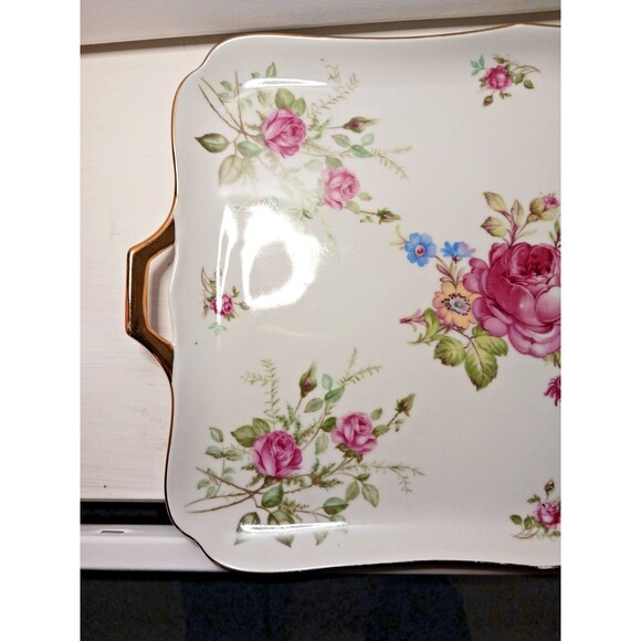Cico Bavaria German Porcelain Serving Tray with Pink Roses circa 1940s - Picture 9 of 12